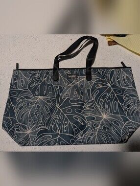 Happy Wahine Tomoko Navy Monstera Leaf Tote Bag